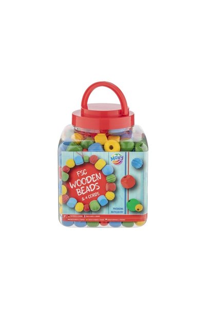 Moxy Creative Set, Wooden Beads in Bucket, Red