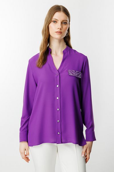 Mi Pret a Porter Mi Pocket Rhinestone Long Sleeve Shirt