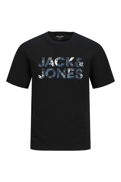 Jack & Jones Tricou negru cu gât rotund pentru bărbați cu logo-ul Jack&jones ...