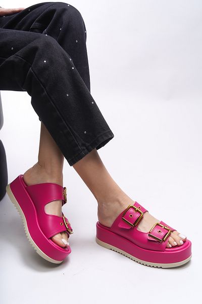 Riccon Papuci Winledha pentru femei - Cataramă dublă, piele fucsia 001278