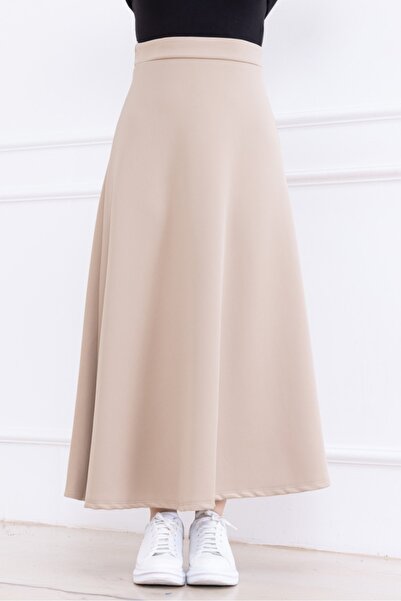 Bestenur Neris Scuba Skirt 1357 - Μπεζ Ύφασμα