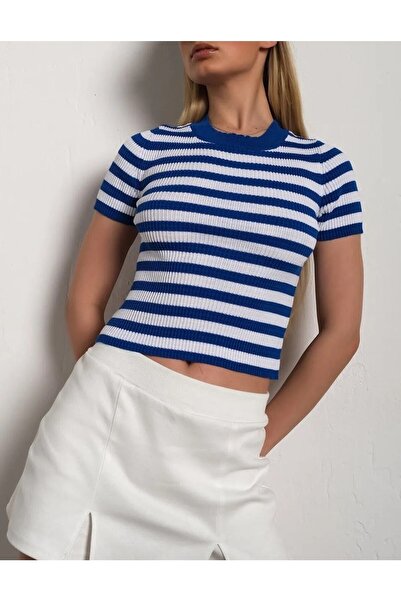 TRQOM Смугаста коротка сорочка з велосипедним коміром, синя