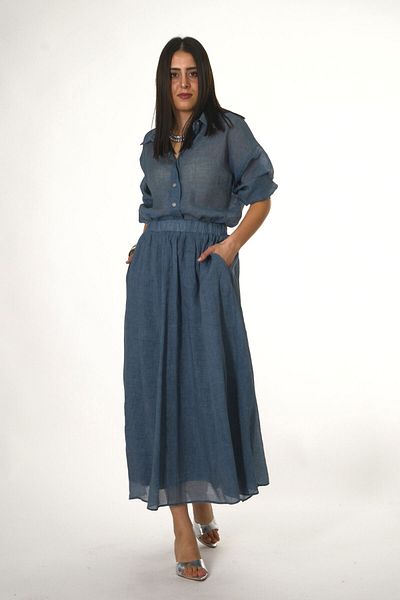 ABBRA Women's Sheer Pocket Shirt Skirt Set