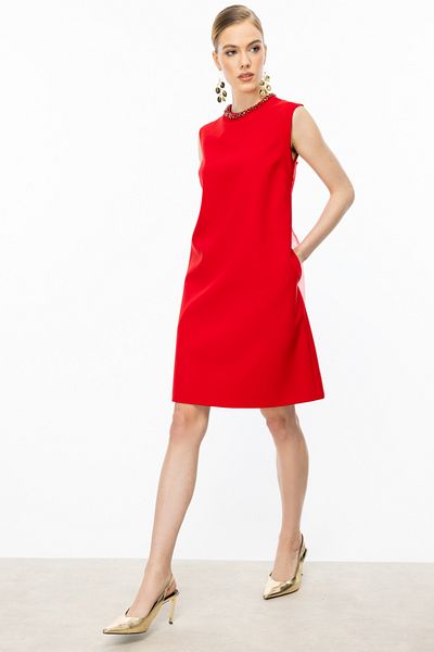 Ekol Mini Length Dress with Rhinestone Neckline