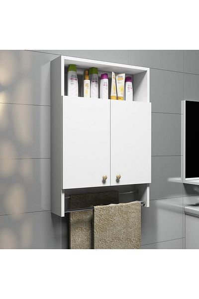 HOMS Bathroom cabinet with towel rail, Ada Homs, white, 87 x 60 x 15 cm, chipboard
