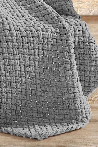 DOUX HOME Pufy Hand Knitted Knitwear Knitted Tv Blanket 95 X 125 (Grey)