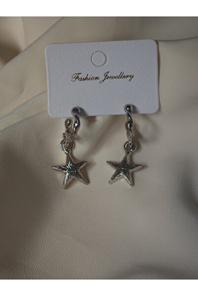 Avcıoğlu Aksesuar Women's Earrings Star Dangle Silver Encrusted Earrings