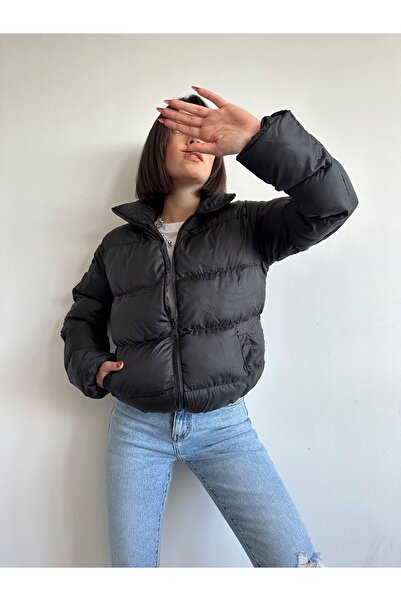 BEJNA Black Puffer Jacket - Women's, Stand Collar