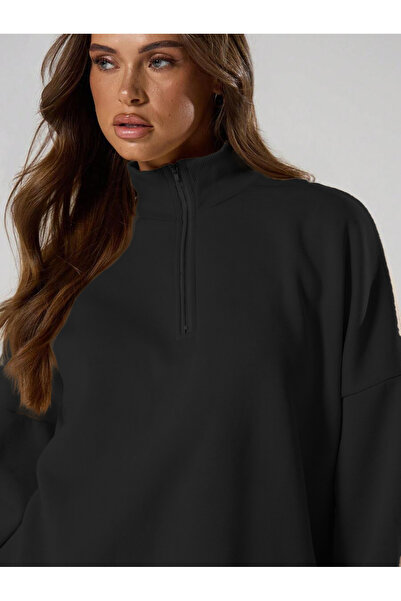 YAKAMEL Pulover de damă cu jumătate de fermoar și guler înalt, model nou, ove...