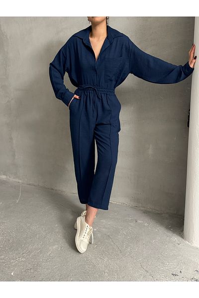 BEJNA Damen-Set aus übergroßem Leinenhemd, Hose, Unterteil und Oberteil