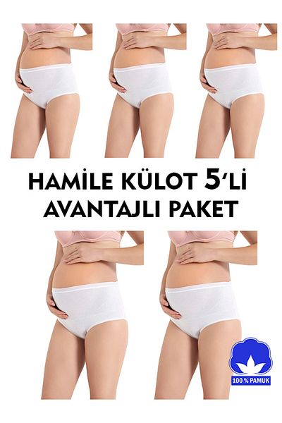 SAUNA SUIT Pachet de 5 chiloți de maternitate albi cu talie înaltă, 100% bumbac