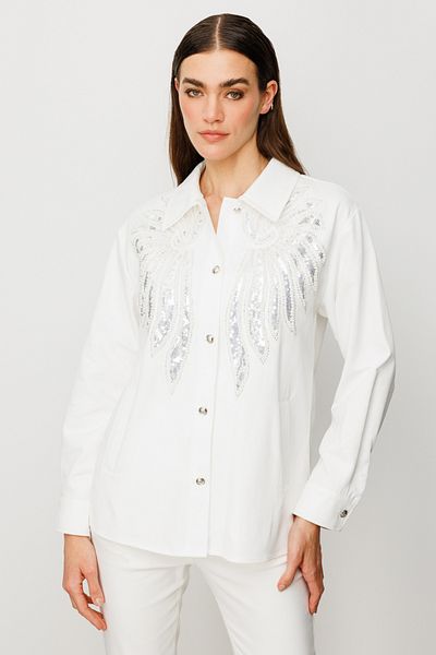 Ekol Front Bead Embroidered Denim Coat