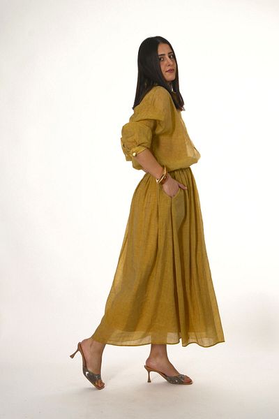 ABBRA Women's Sheer Pocket Shirt Skirt Set