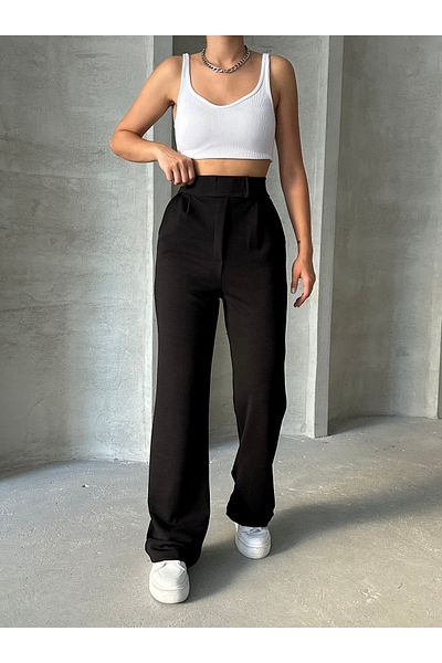BEJNA Schwarze Palazzo-Hose aus Lycra mit Klettverschluss für Damen