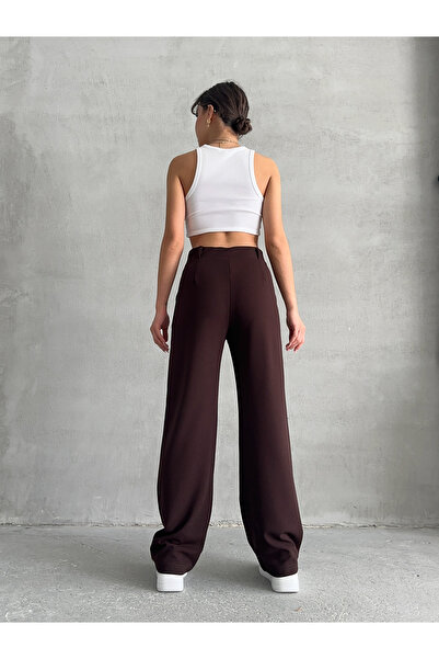 BEJNA Dámské hnědé plisované volné kalhoty Palazzo