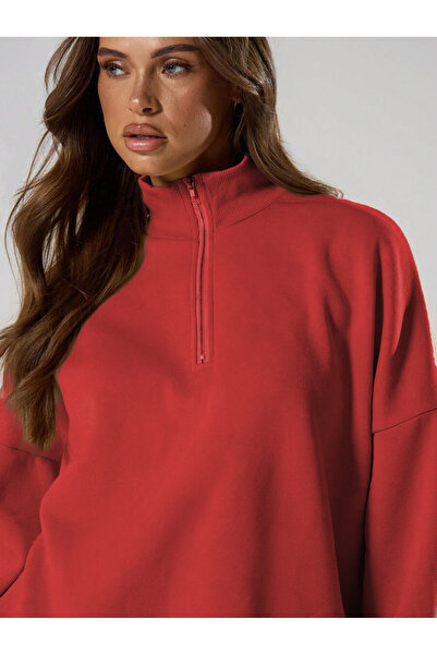 YAKAMEL Pulover de damă cu jumătate de fermoar și guler înalt, model nou, ove...