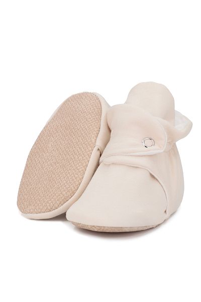 Ella Bonna Beige Colored Organic Cotton Baby Booties - Non-Slip Sole Newborn Slippers