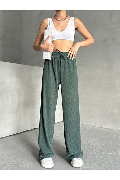 BEJNA Emerald Colored Women's Rustic Loose Cut Trousers
