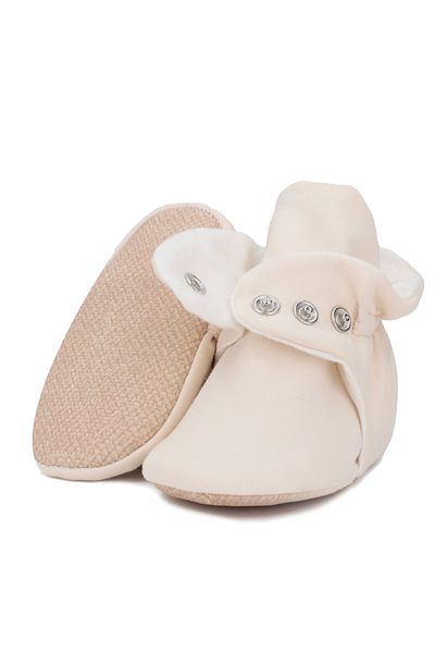 Ella Bonna Beige Colored Organic Cotton Baby Booties - Non-Slip Sole Newborn Slippers