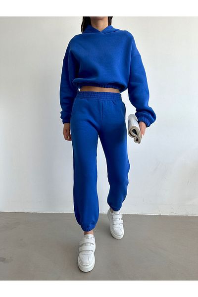 BEJNA Basic-Trainingsanzug-Set für Damen aus Saks-Baumwolle mit Fleece-Innenseite