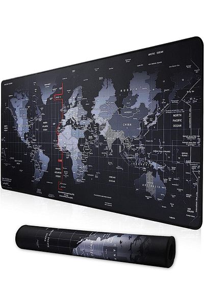 Fabienne Large 90x40cm World Map Gaming Mousepad – Extended Desk Mat with Global Time Zones