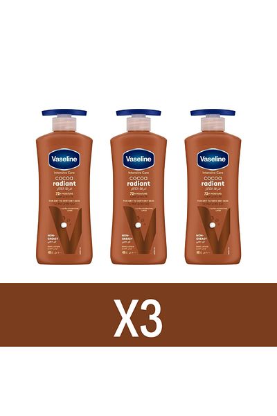 Vaseline Intensive Care Body Lotion for Dry to Very Dry Skin, Cocoa Radiant 400ml X3