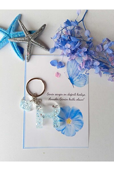 demirbasavm سلسلة مفاتيح إيبكسي مصنوعة يدويًا على شكل حرف R لعيد الأم