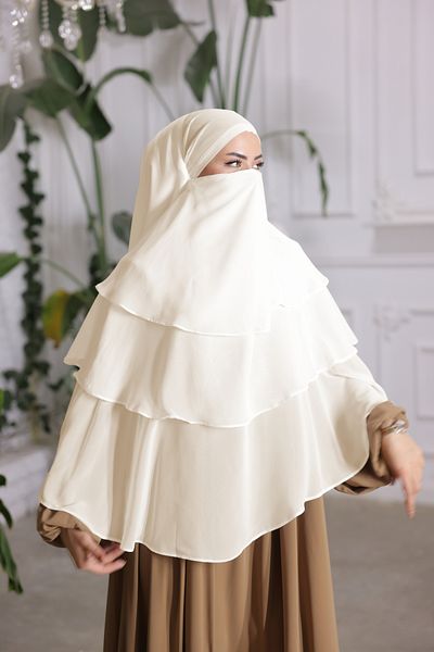 Nissra Ankanoor Ecru Veiled 3 Layer Chiffon Soufflé Shawl Anka 255029