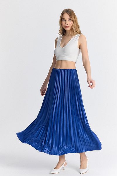 DAMGA JEANS Fusta lungă pentru femei, maxi plisată, albastră