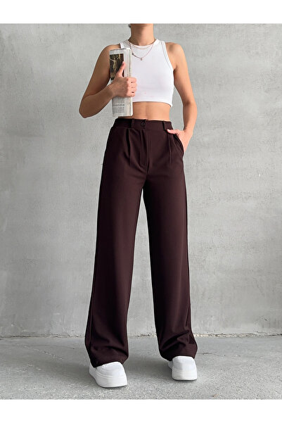 BEJNA Dámské hnědé plisované volné kalhoty Palazzo