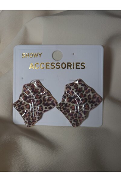 Avcıoğlu Aksesuar أقراط نسائية شبه منحرفة معدنية فوق الليزر رمادي نمط الفهد أ...