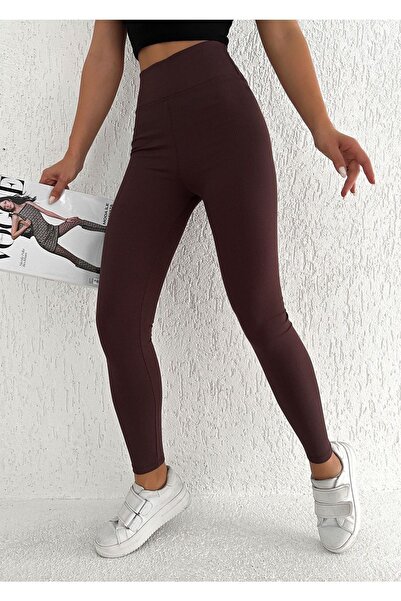 BEJNA Women's Brown Fleece Ribbed High Waist Tights