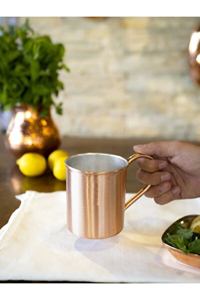 Bakır Concept Copper Mug Cup Flat Model Matte Copper Color 500 ml Set of 2