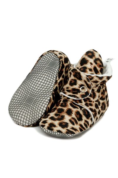 Ella Bonna Leopard gemusterte Bio-Baumwoll-Babyschuhe - Anti-Rutsch-Sohle Neugeborenen Pandufu