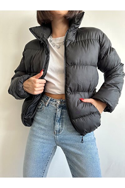 BEJNA Black Puffer Jacket - Women's, Stand Collar