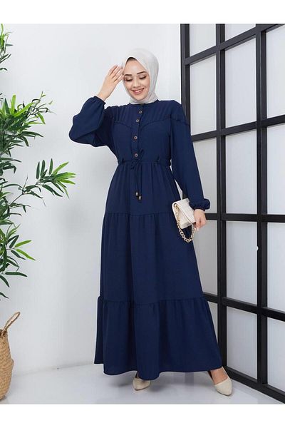 moda periy Women's Lace Detailed Ruffled Hijab Dress