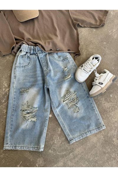 Magu Girls Baggy Fit Jeans Vintage Ripped Detail Trousers