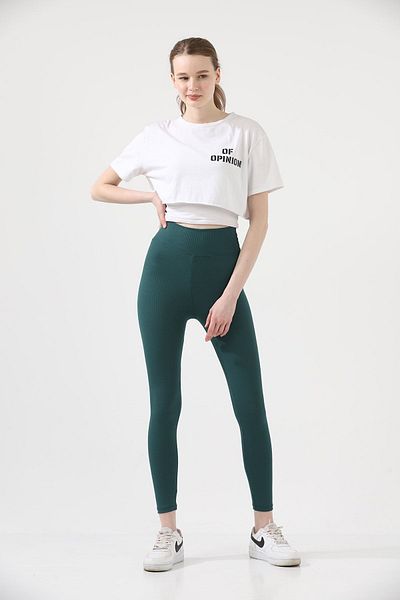 BEJNA Grüne gerippte Damenstrumpfhose mit hoher Taille