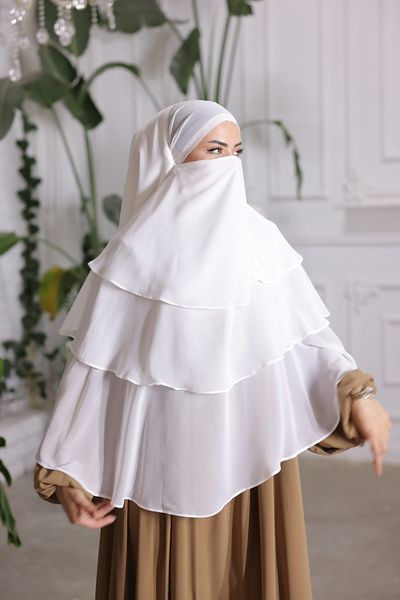 Nissra 3 Layer Chiffon Souffle Shawl with White Veil-Ankanoor Anka 255029