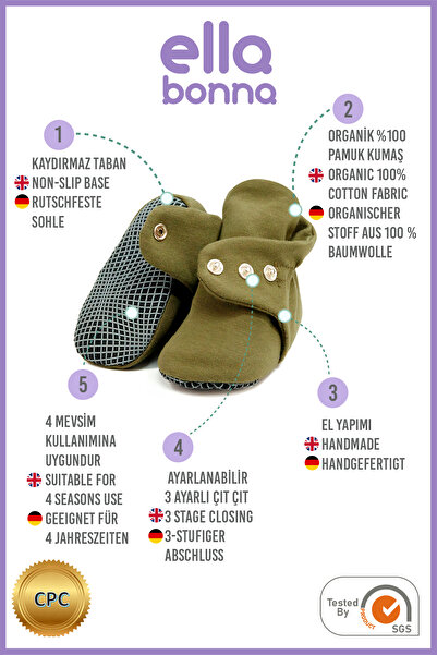 Ella Bonna Kojenecké botičky z biobavlny, protiskluzová podrážka, bavlněné pantofle pro novorozence Domácí dětská obuv