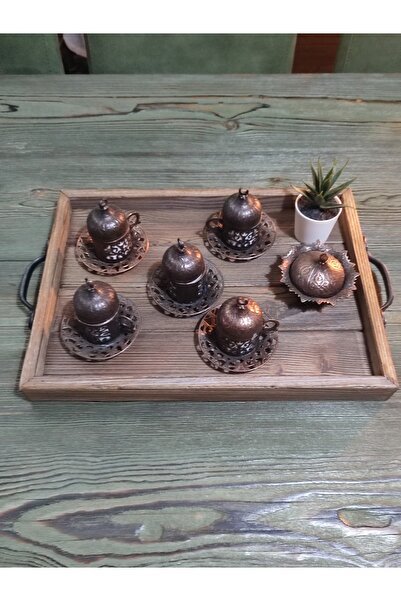 movipazar Ahşap Eskitme Boyalı Country Tarz Kahve & Çay Sunum Tepsisi