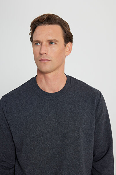 AC&Co / Altınyıldız Classics Erkek Antrasit-Melanj Standart Fit Normal Kesim 2 İplik Recycle Pamuklu Bisiklet Yaka Sweatshirt