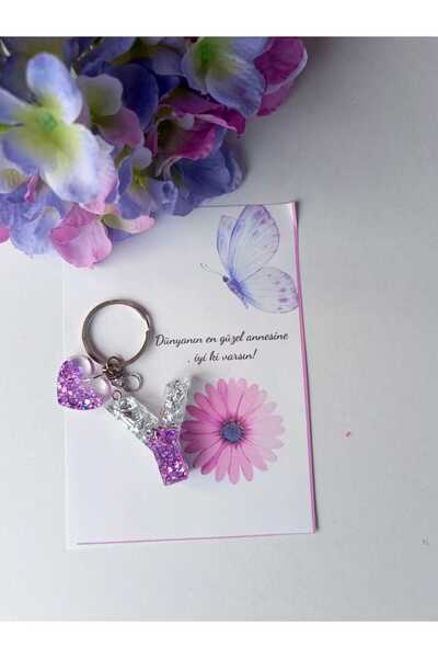 demirbasavm سلسلة مفاتيح إيبكسي مصنوعة يدويًا على شكل حرف Y لعيد الأم