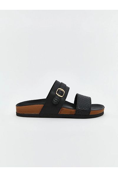 LC Waikiki Steps Black Double Banded Women's Slippers
