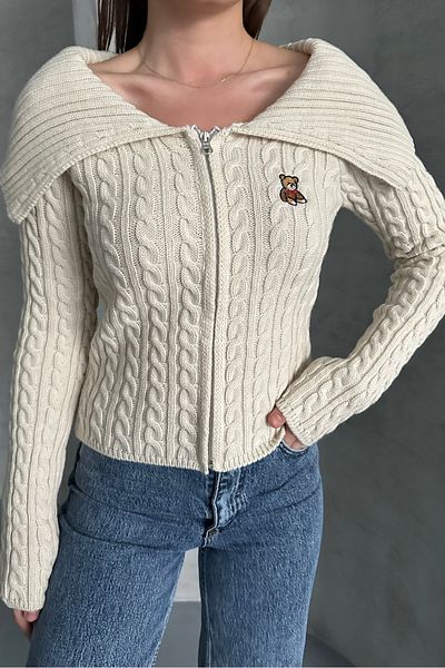 macharel jeans Πλεκτή ζακέτα με φερμουάρ με μοτίβο αρκουδάκι