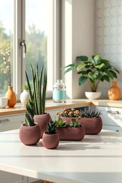 Melkan Home Dekoratif Saksı Seti 5 Parça Modern Saksılar, Kaktüs Sukulent Ve ...