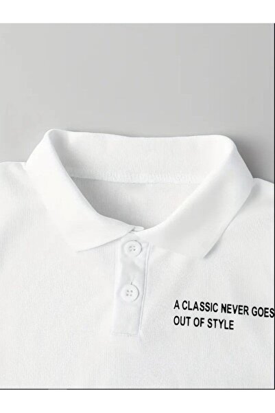 vinraus Girl\Boy White Tennis Racket Printed Shorts-Polo Collar Tshirt Set