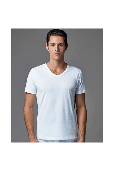 Eros Ers039 Men's V-Neck T-Shirt Undershirt (Double Pack) - White