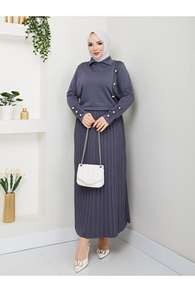 Miraystyle Beli Lastikli Piliseli Soğuk İplik Merserize Elbise