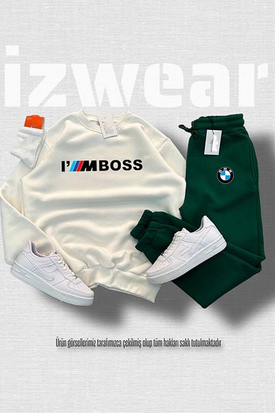 GBRO Unisex I Am Bmw Printed Crew Neck-Sweatpants 3-Thread Sweatpants Set